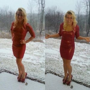 Red and gold body con dress